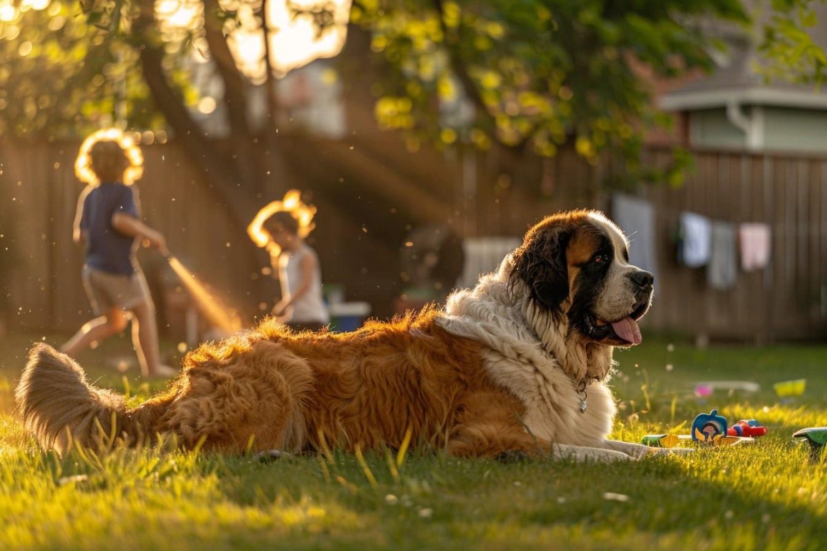 Saint Bernard embracing a calm routine with gentle confidence