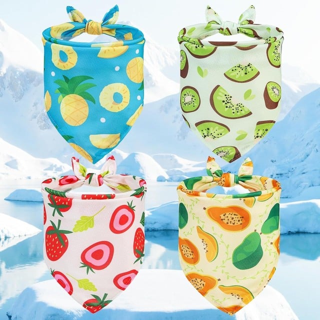 PUPTECK dog cooling bandanas 4-pack in fun fruit prints